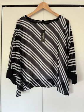 Worthington Black & White Diagonal Striped Blouse
